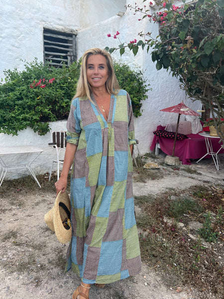Autum checks    , boho beautiful long dress - Alentejo