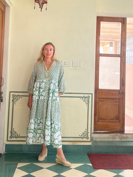 Nisha green  boho blockprint cotton