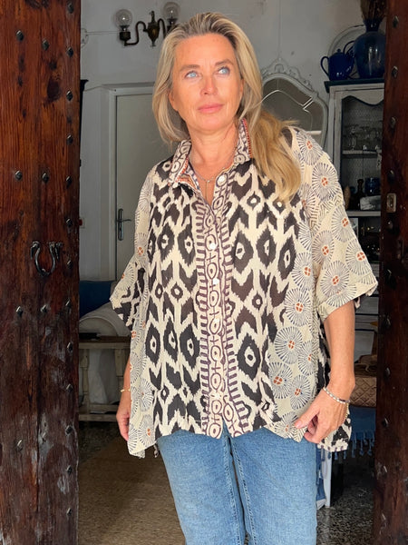 Free size boho stripe ethnic blouse  black triangle