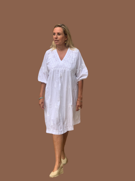 Rosie boho dress white with hand embroidery