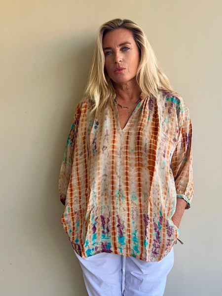 Lisa One-of-a-Kind Vintage Silk Sari blouse  ✨no 5  ocker   Turquoise sm