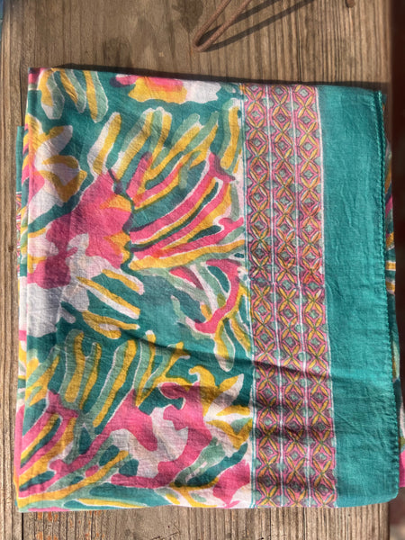 Sarong   , Pareo  , cotton shawl and beach Deluxe Block print collection,emerald  beach 🌸 -  AUROBELLE  IBIZA