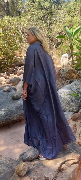 Exclusive luxury 100% organic Silk kaftan - free size in grey