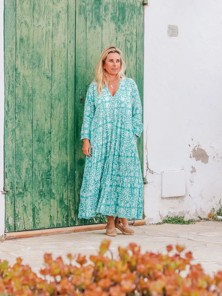Hawa mahal  kaftan  dress  in turquoise green Formentera