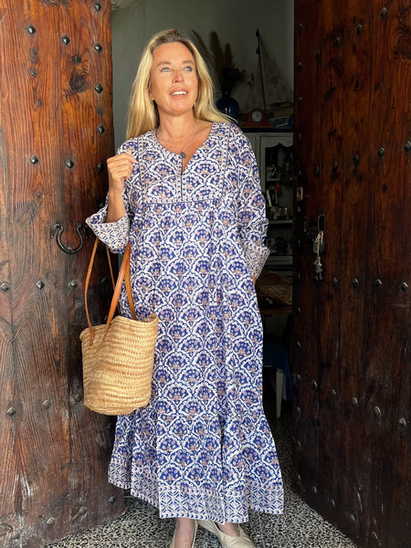 Vintage dress  blue flower Boho