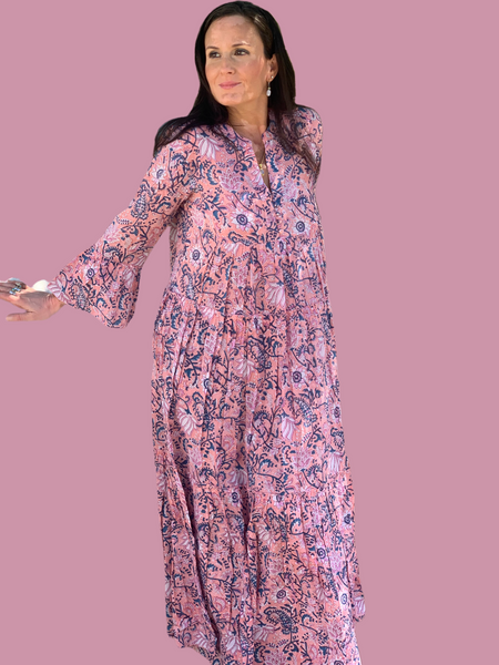 Geo  dress long Rose cotton