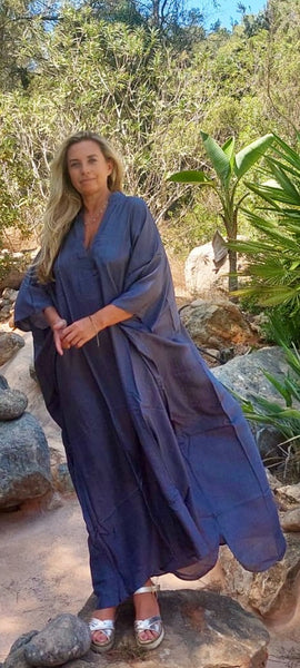 Exclusive luxury 100% organic Silk kaftan - free size in grey