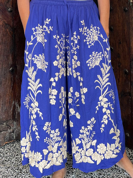 Chiang Mai boho trouser with flower hand embroidery 🧵