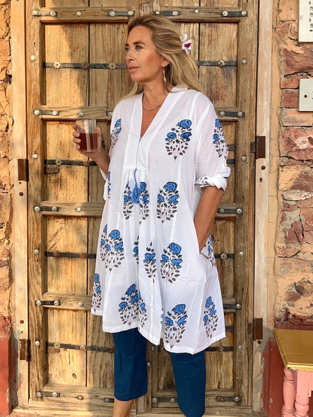Mughal tunica.kaftan made  with Mughal blockprint -  AUROBELLE  IBIZA
