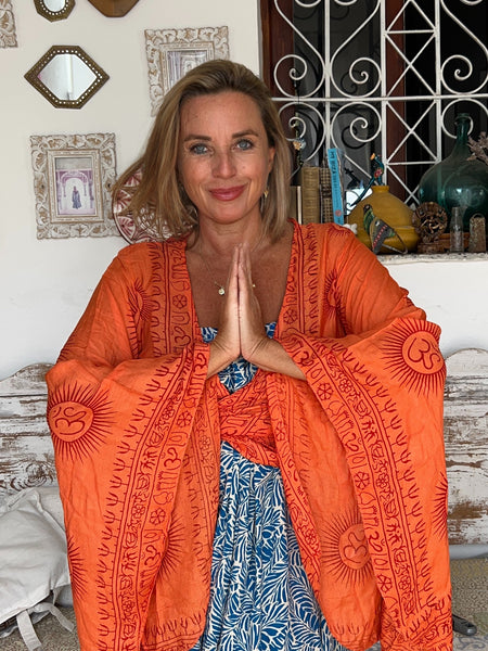 Bohemian  Wrap Top with Om Print – Spiritual Festival Crop Blouse hippie wrap blouse