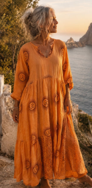 Om namah shivaya  maxi  dress in light orange