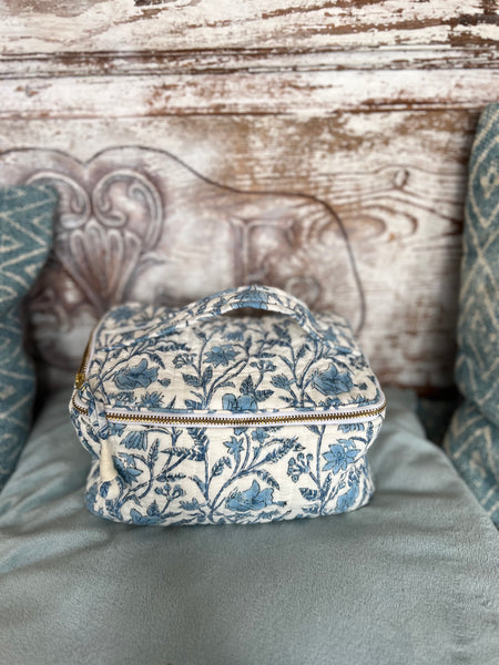 Floral boho  blue Cosmetic Bag square