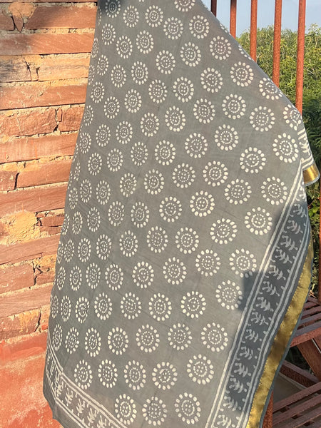 Sarong  Pareo  collection big size with golden zari border No 7A Gerry gray -  AUROBELLE  IBIZA