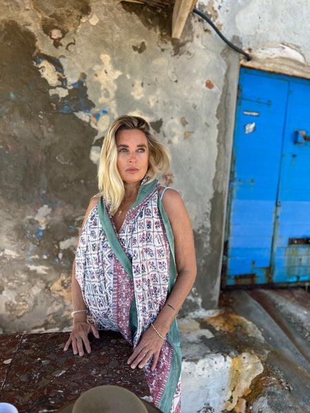 Sarong   , Pareo  , cotton shawl and beach Deluxe Block print collection,olive green classy    🪷 -  AUROBELLE  IBIZA