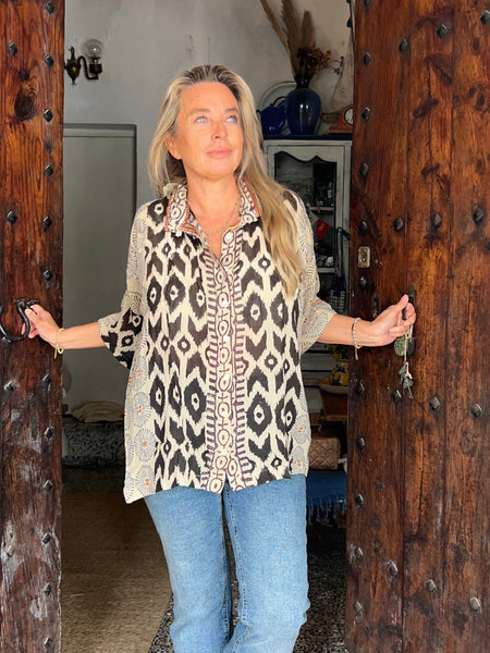 Free size boho stripe ethnic blouse  black triangle