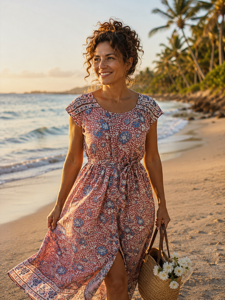 Emilie  sweet summer Dress  Polka dot beige -  AUROBELLE  IBIZA