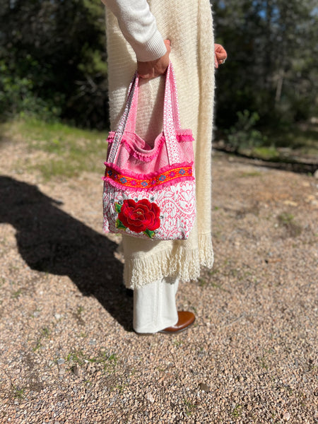 One-of-a-Kind Ibiza Patchwork Bag Big red rose 🌹