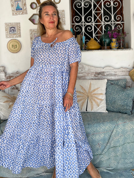 Ishi Daughter Dress – Hand Block Printed Boho Maxi blue