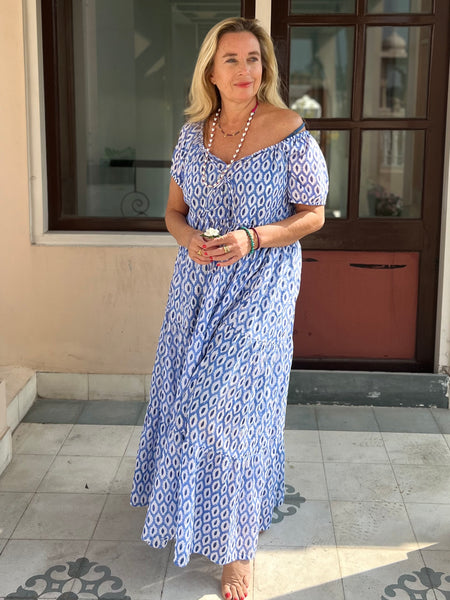 Ishi Daughter Dress – Hand Block Printed Boho Maxi blue