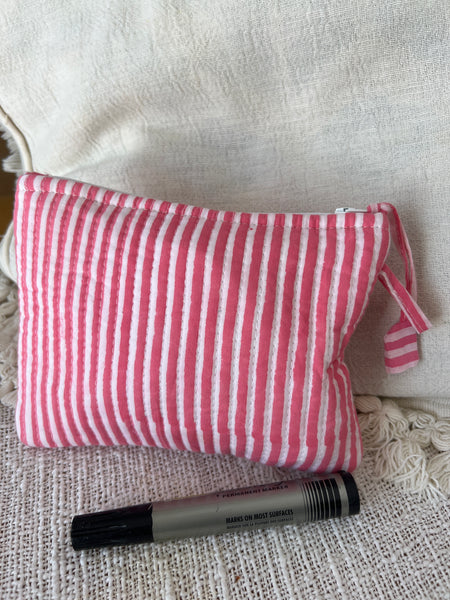 (Small Square pouch quilted pink striped -  AUROBELLE  IBIZA