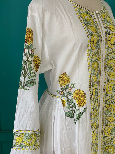 Mughal  dress made  with  blockprint yellow flower 🌼