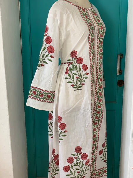 Mughal  dress made  with  blockprint red Poppie print