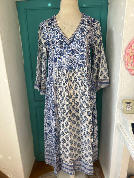 Julie  boho dress blue white