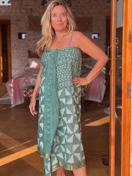 Sarong  Pareo  collection big size with golden zari border No 1A Formentera -  AUROBELLE  IBIZA