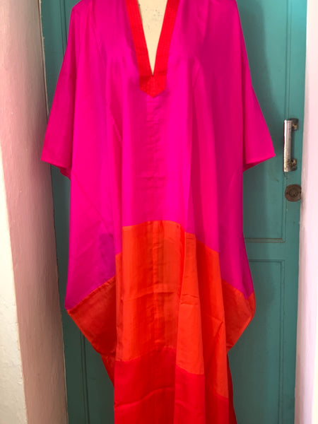 Exclusive luxury Silk kaftan pink orange red