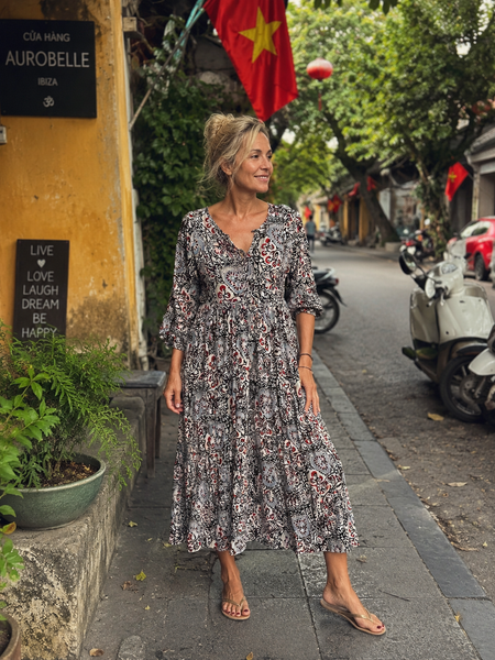 Hanoi dress earth colours hand block  printed