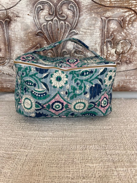 Big size boho Cosmetic Bag square blue glitter -  AUROBELLE  IBIZA