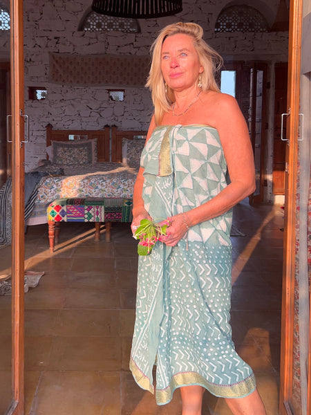 Sarong  Pareo  collection big size with golden zari border No 1A Formentera -  AUROBELLE  IBIZA