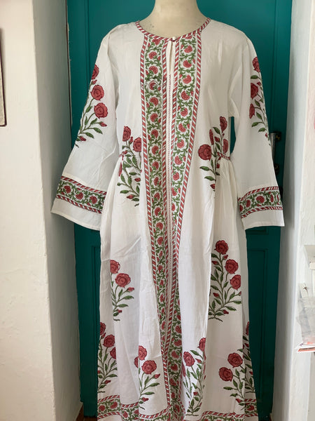 Mughal  dress made  with  blockprint red Poppie print