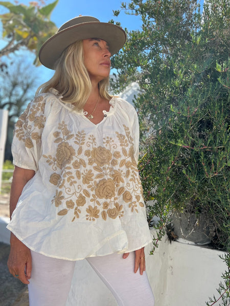 Salu Cotton Embroidered Blouse – Natural Gold