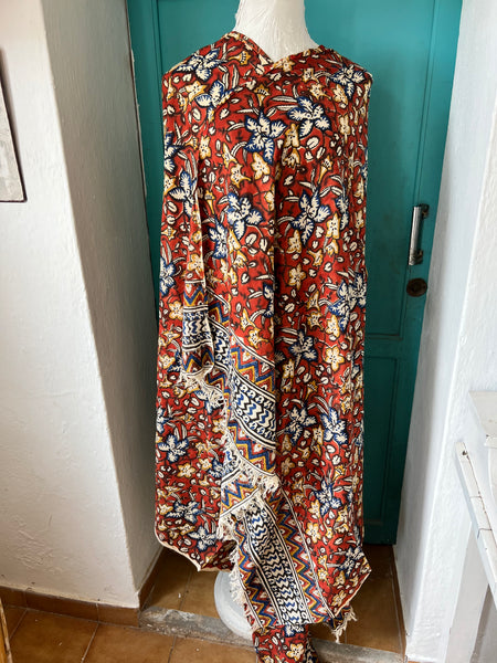 Hand made Block print red flower mix ethic big size with    fringes