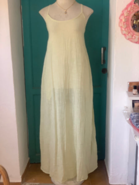 Basic dress plain linen ,  long  dress light yellow