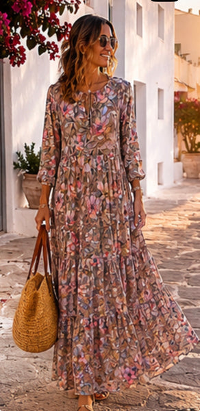 Boho Dress – Flower Garden Print digital -  AUROBELLE  IBIZA