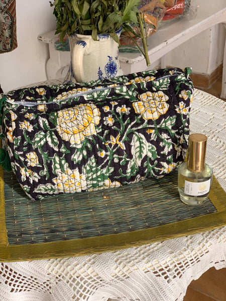 Cosmetic  cotton bag made with block printing cotton/ 3 sizes