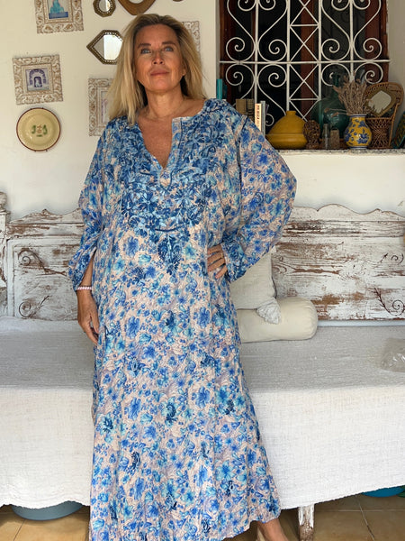 🌊 Blue Flower Silk Maxi Dress – One of a Kind (Size 48) -  AUROBELLE  IBIZA