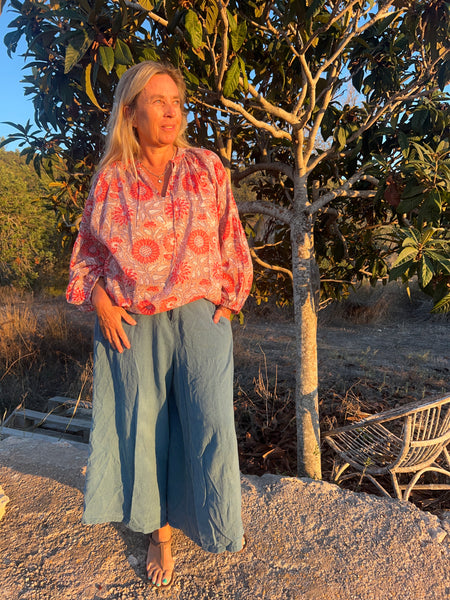 Bobo Block Print Blouse – Boho Cotton Top by Aurobelle sunflower 🌻