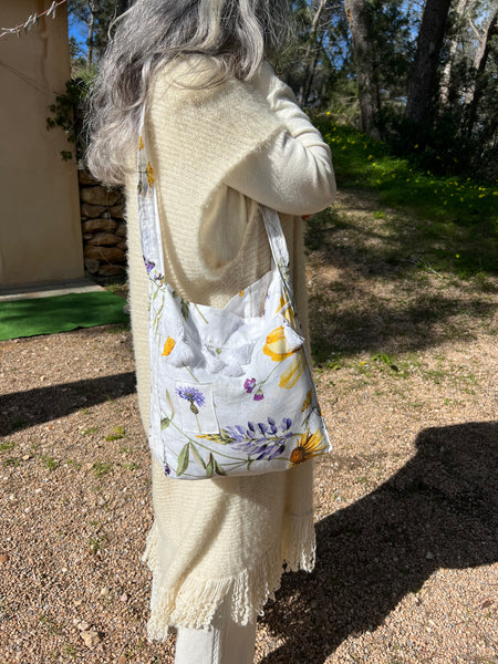 One-of-a-Kind Ibiza Patchwork Bag- white flower spring -  AUROBELLE  IBIZA