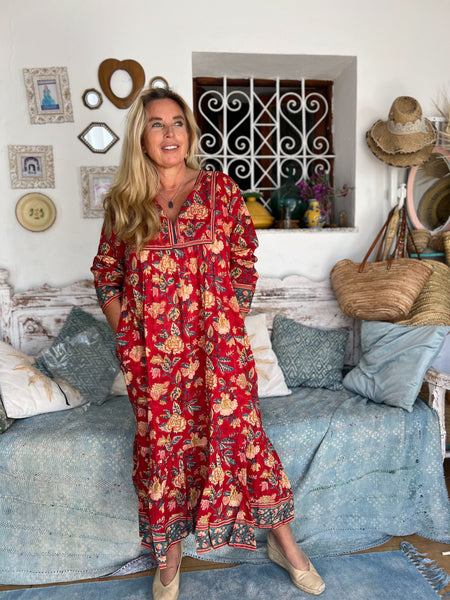 Vintage dress  red flower Boho