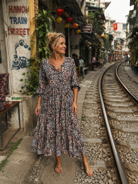 Hanoi dress earth colours hand block  printed