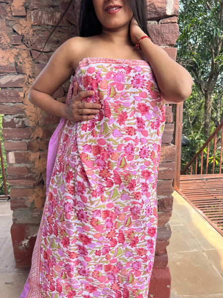 Sarong   , Pareo  , cotton shawl and beach Deluxe Block print collection,fluro flower garden -  AUROBELLE  IBIZA