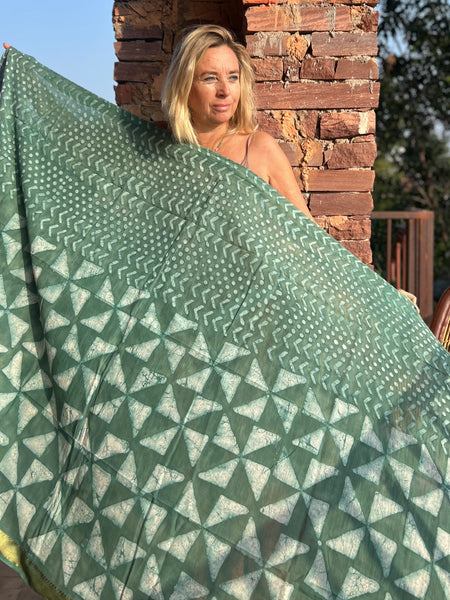Sarong  Pareo  collection big size with golden zari border No 1A Formentera -  AUROBELLE  IBIZA