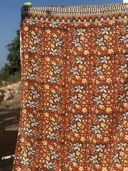 Big size Bagru Sarong  , dupatta - Pareo  - yellow flower /block print cotton shawl  Red flower new collection