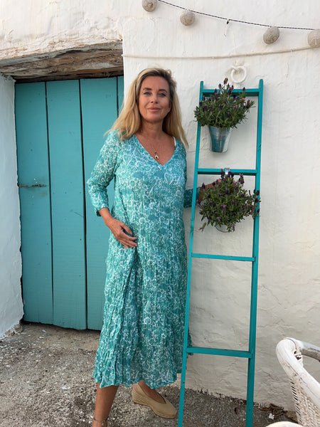 Ibeka   Cotton maxi dress in turquoise