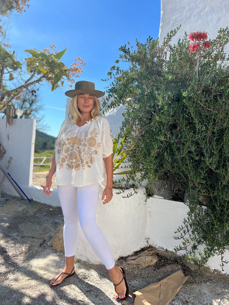 Salu Cotton Embroidered Blouse – Natural Gold