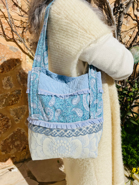 One-of-a-Kind Ibiza Patchwork Bag- Paisley blue -  AUROBELLE  IBIZA
