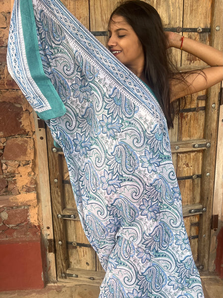 Sarong   , Pareo  , cotton shawl and beach Deluxe Block print collection,green and blue love -  AUROBELLE  IBIZA